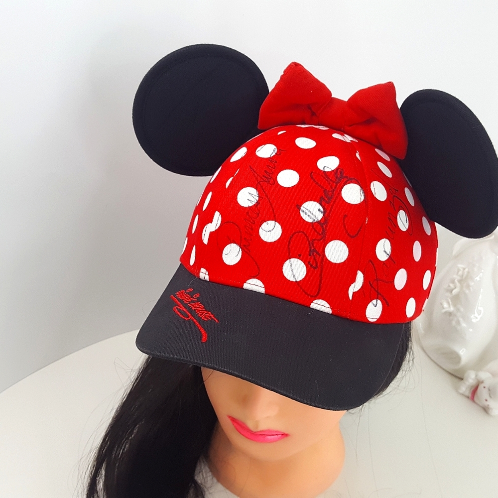 🔖Auth Disney❤Minnie Mouse Red Polka Dot Cap with Ears|Princess Sign Collectable